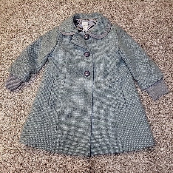 MONSOON London Vintage Y2K Teal Gray Sparkle Girls Wool Blend Coat Size 5-6Y